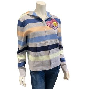 Marc Jacobs Grey Multicolor Striped Heart Patch Hooded Zip Jacket